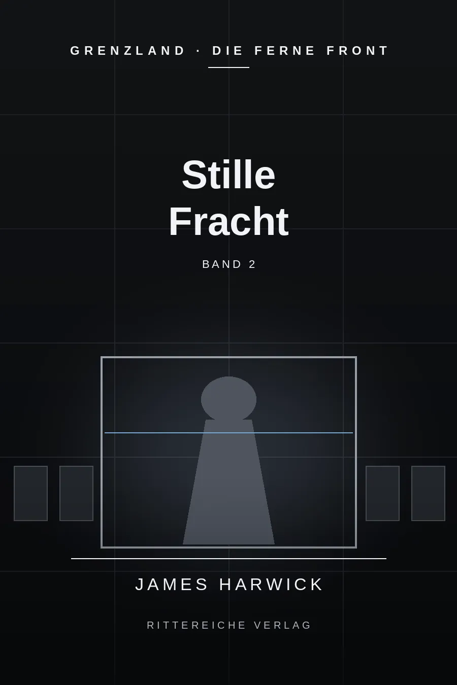 Cover von „Stille Fracht“: eine Gestalt hinter Glas in einer dunklen Kammer