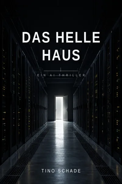 Cover von „Das helle Haus“: ein dunkler Gang, an dessen Ende eine Tür gleißend helles Licht wirft